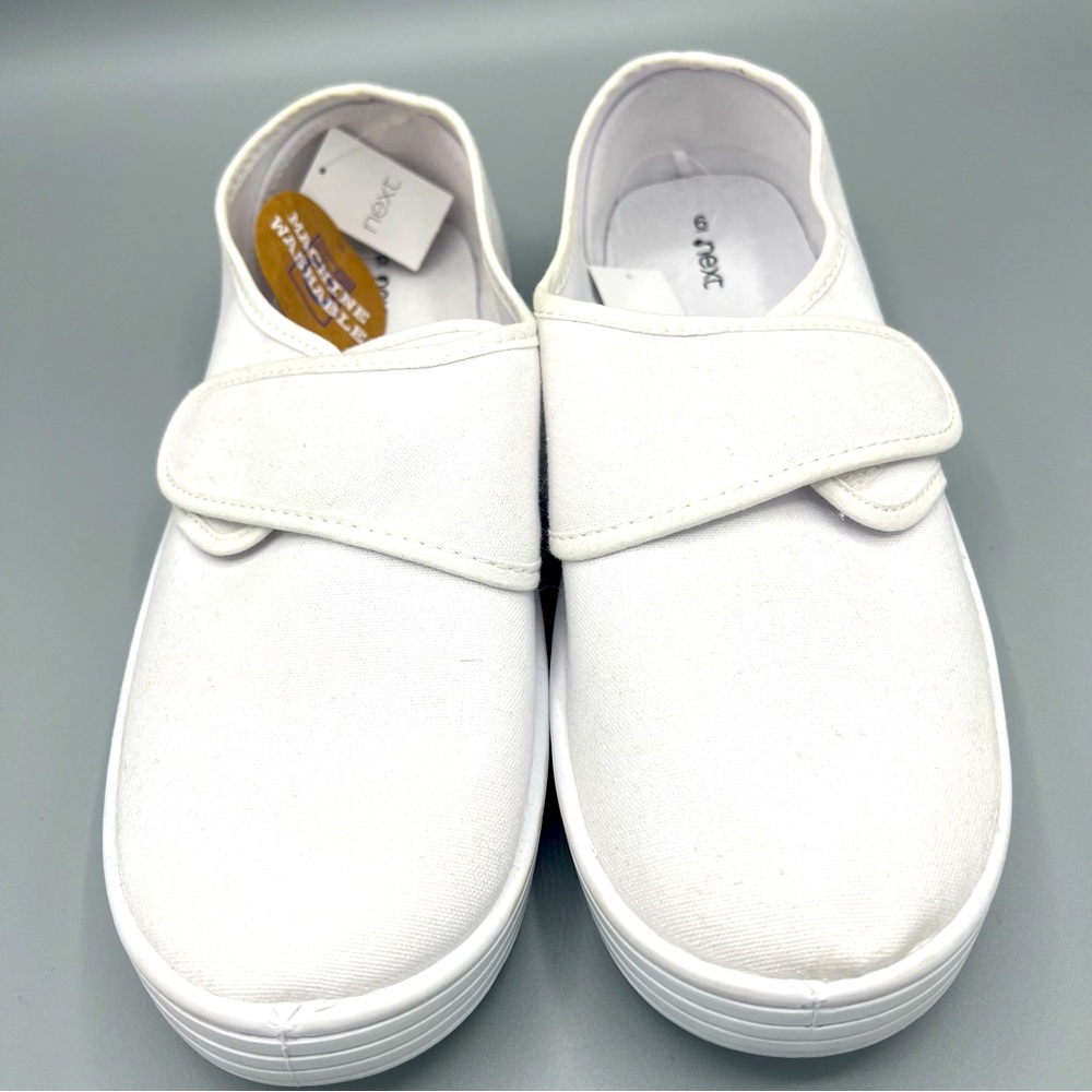 NEXT White Plimsolls Sneakers Canvas with Velcro Closure - UK size 6
